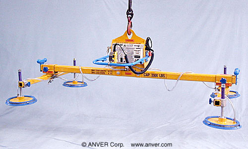 ANVER Battery Powered Vacuum Generator with Four Pad Lifting Frame for Lifting & Handling Steel Sheet 10 ft x 6 ft (3.0 m x 1.8 m) up to 2000 lb (907 kg)